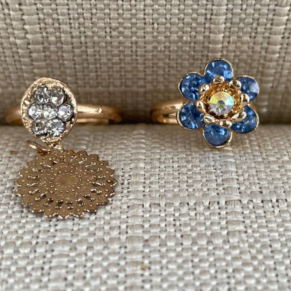 Women Fashion Rings Lot of 2 Fashion Gold Tone Rings Jewelry Size 5-6 adjustable
